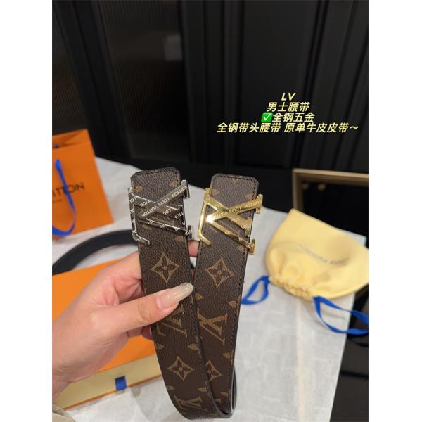 ルイヴィトン激安メンズ定番LVバックルレザーベルト全鋼金具仕様牛革仕立てオンオフ兼用万能モデル