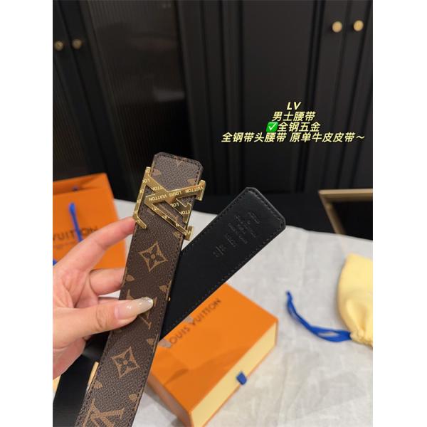 ルイヴィトン激安メンズ定番LVバックルレザーベルト全鋼金具仕様牛革仕立てオンオフ兼用万能モデル