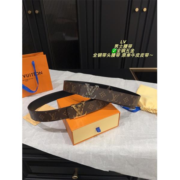ルイヴィトン激安メンズ定番LVバックルレザーベルト全鋼金具仕様牛革仕立てオンオフ兼用万能モデル