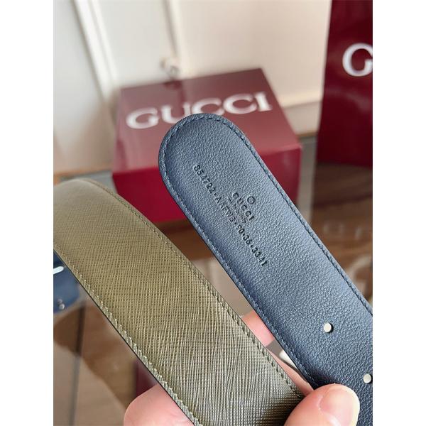 グッチ激安メンズリバーシブルダブルGバックルレザーベルト4cm幅両面仕様早春コレクション