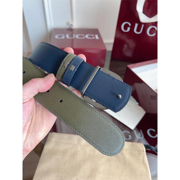 グッチ激安メンズリバーシブルダブルGバックルレザーベルト4cm幅両面仕様早春コレクション