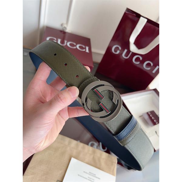 グッチ激安メンズリバーシブルダブルGバックルレザーベルト4cm幅両面仕様早春コレクション