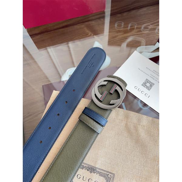 グッチ激安メンズリバーシブルダブルGバックルレザーベルト4cm幅両面仕様早春コレクション