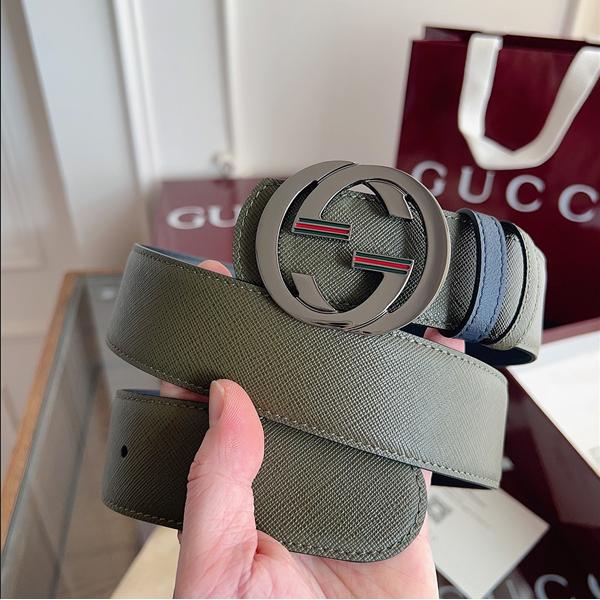 グッチ激安メンズリバーシブルダブルGバックルレザーベルト4cm幅両面仕様早春コレクション