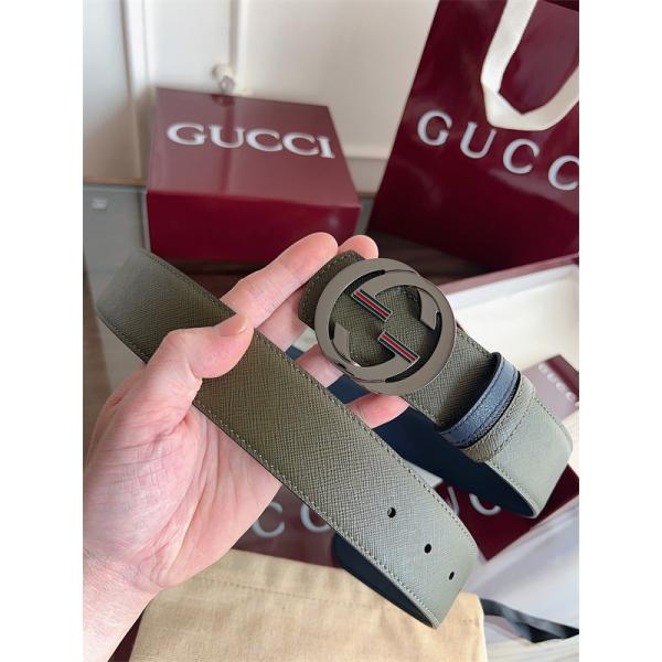 グッチ激安メンズリバーシブルダブルGバックルレザーベルト4cm幅両面仕様早春コレクション