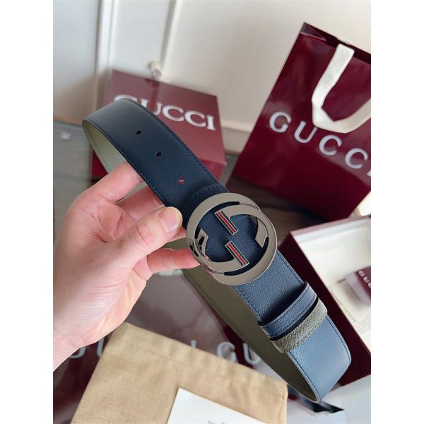 グッチ激安メンズリバーシブルダブルGバックルレザーベルト4cm幅両面仕様早春コレクション