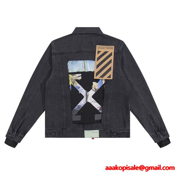 ヴィンテージ 合わせやすい ブラック デニム ジャケット 定番 Off-White オフホワイト コピー