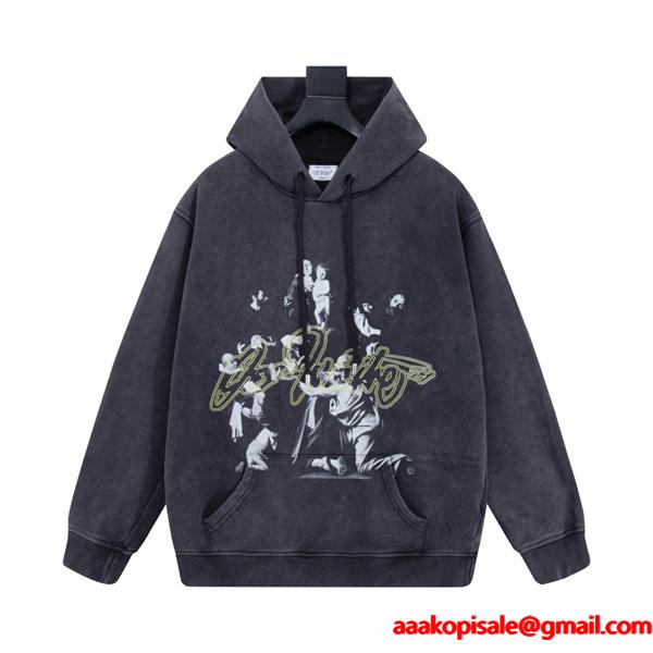 ヴィンテージ調 プリント Off-White オフホワイト コピー パーカー プレミアム おすすめ 