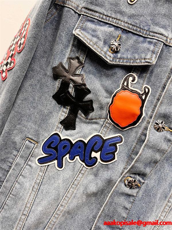 ストリート映え ワッペンデザイン デニムジャケット 個性派 CHROME HEARTS クロムハーツ コピー