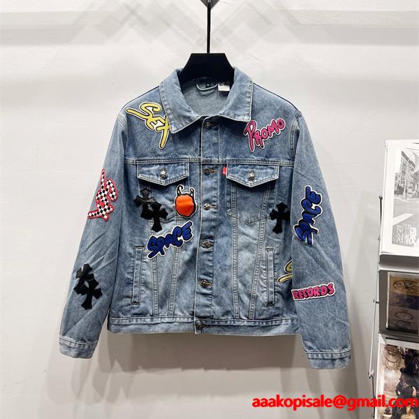 ストリート映え ワッペンデザイン デニムジャケット 個性派 CHROME HEARTS クロムハーツ コピー