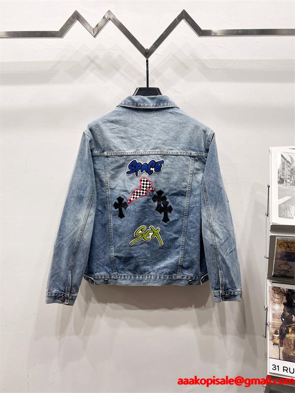 ストリート映え ワッペンデザイン デニムジャケット 個性派 CHROME HEARTS クロムハーツ コピー