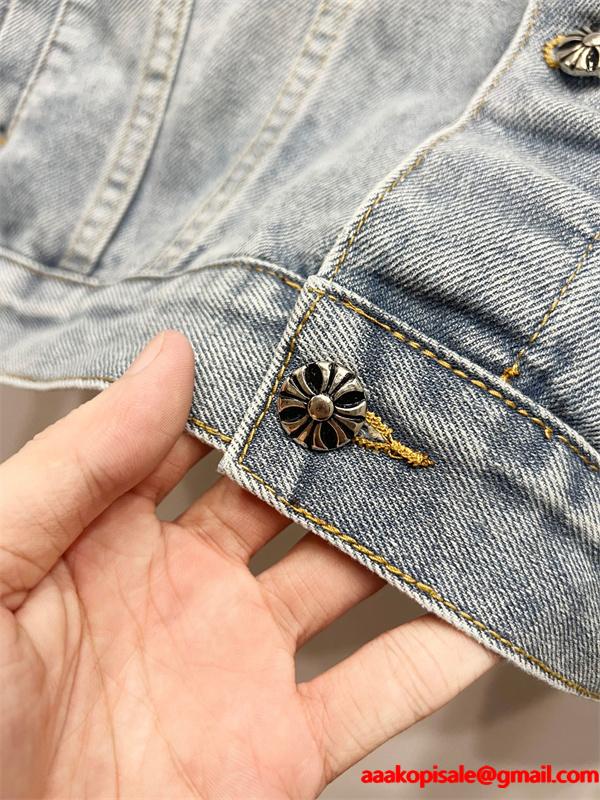 ストリート映え ワッペンデザイン デニムジャケット 個性派 CHROME HEARTS クロムハーツ コピー