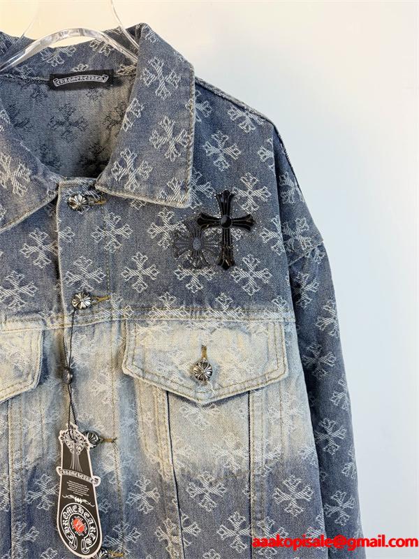 圧倒的存在感 総柄クロス デニムジャケット 重厚 2026新作 CHROME HEARTS クロムハーツ コピー