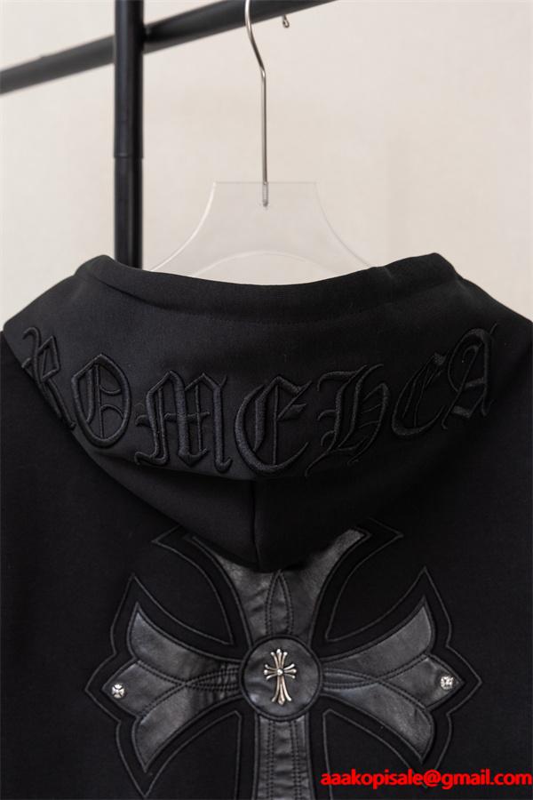 CHROME HEARTS クロムハーツ コピー 洗練ミニマル エンブレム刺繍 ジップパーカー 上質 厚手 定番