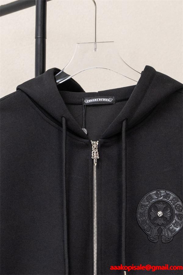 CHROME HEARTS クロムハーツ コピー 洗練ミニマル エンブレム刺繍 ジップパーカー 上質 厚手 定番