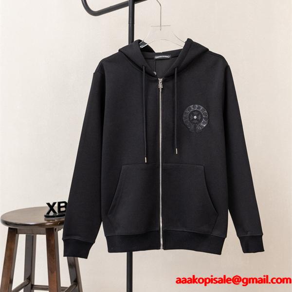 CHROME HEARTS クロムハーツ コピー 洗練ミニマル エンブレム刺繍 ジップパーカー 上質 厚手 定番