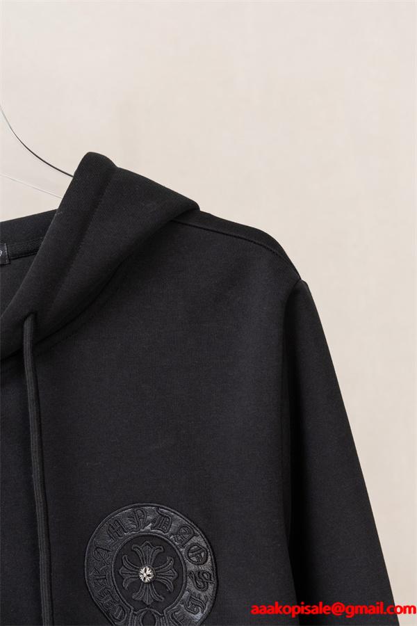 CHROME HEARTS クロムハーツ コピー 洗練ミニマル エンブレム刺繍 ジップパーカー 上質 厚手 定番