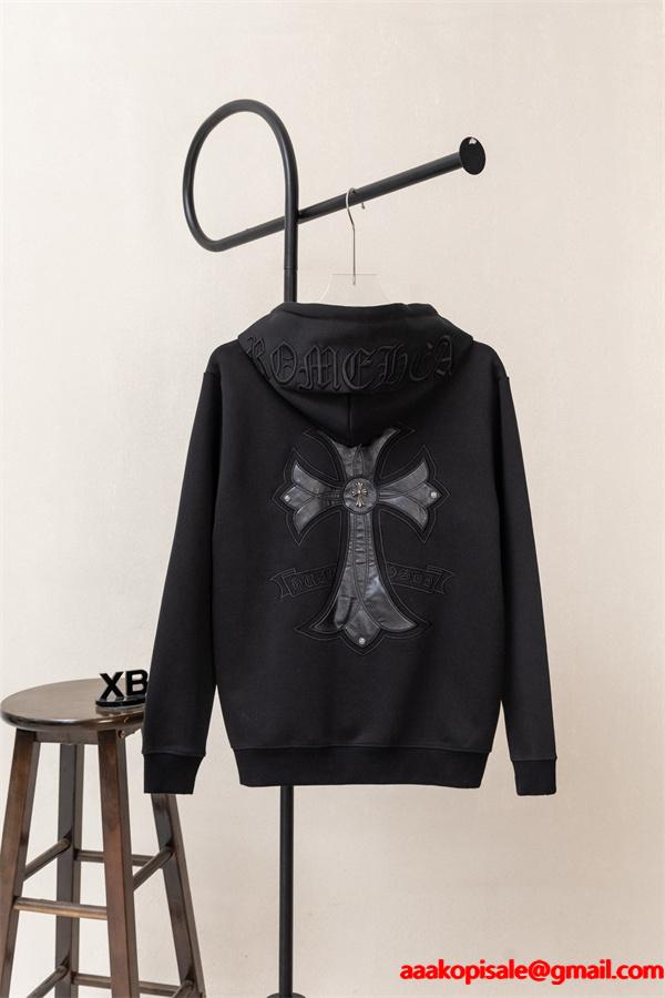CHROME HEARTS クロムハーツ コピー 洗練ミニマル エンブレム刺繍 ジップパーカー 上質 厚手 定番