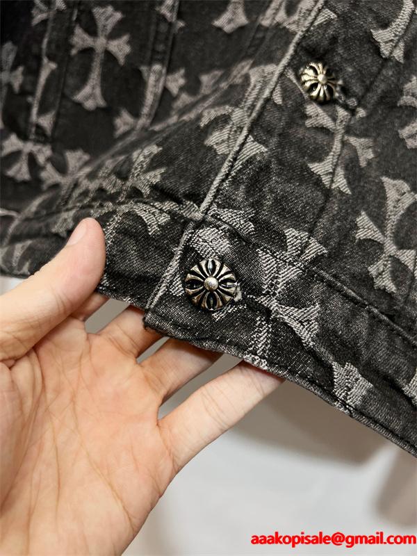 ダークグレー調 総柄クロス デニムジャケット 重厚 モード感 CHROME HEARTS クロムハーツ コピー