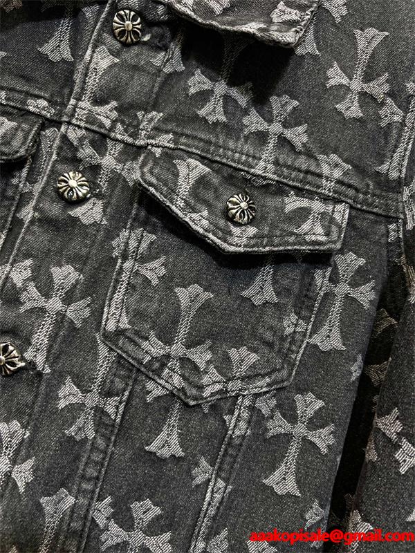 ダークグレー調 総柄クロス デニムジャケット 重厚 モード感 CHROME HEARTS クロムハーツ コピー