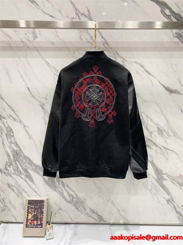 ブラック 刺繍 CHROME HEARTS クロムハーツ コピー スタジャン レザー切替 無骨 プレミアム