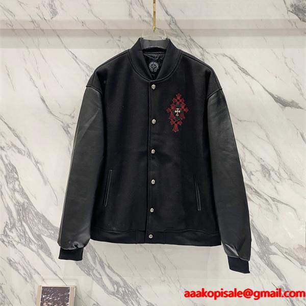 ブラック 刺繍 CHROME HEARTS クロムハーツ コピー スタジャン レザー切替 無骨 プレミアム