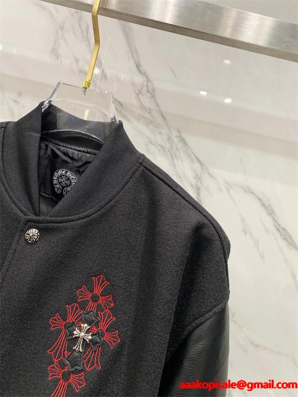 ブラック 刺繍 CHROME HEARTS クロムハーツ コピー スタジャン レザー切替 無骨 プレミアム