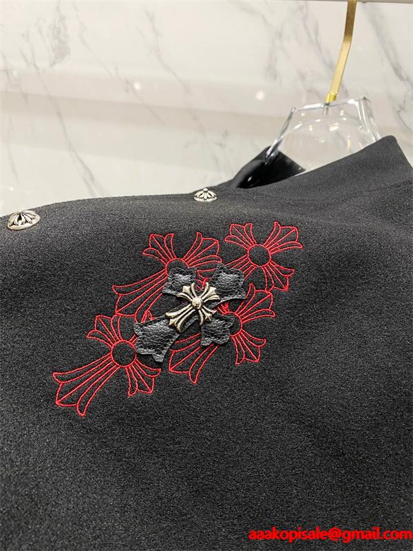 ブラック 刺繍 CHROME HEARTS クロムハーツ コピー スタジャン レザー切替 無骨 プレミアム