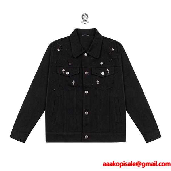 CHROME HEARTS クロムハーツ コピー ブラック クロススタッズ デニムジャケット シャープ 洗練