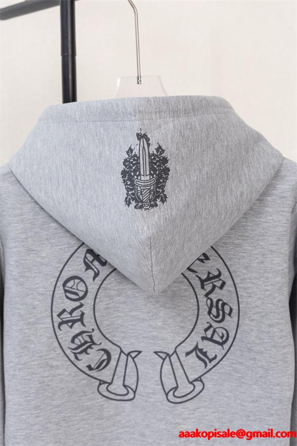 2026新作 グレー プリント CHROME HEARTS クロムハーツ コピー ジップパーカー 上質 柔らか 洗練