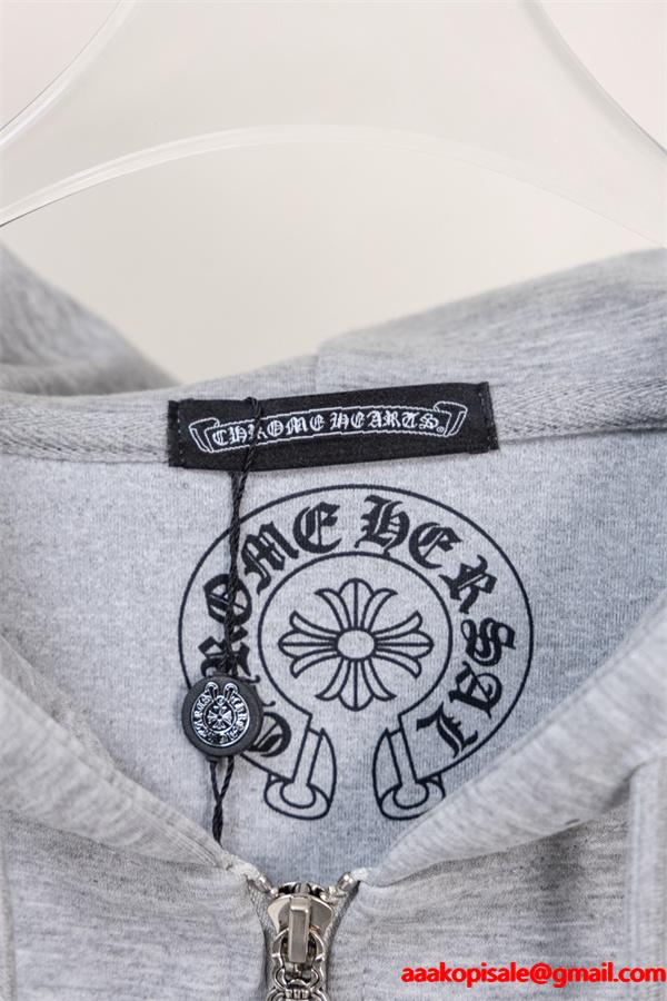 2026新作 グレー プリント CHROME HEARTS クロムハーツ コピー ジップパーカー 上質 柔らか 洗練
