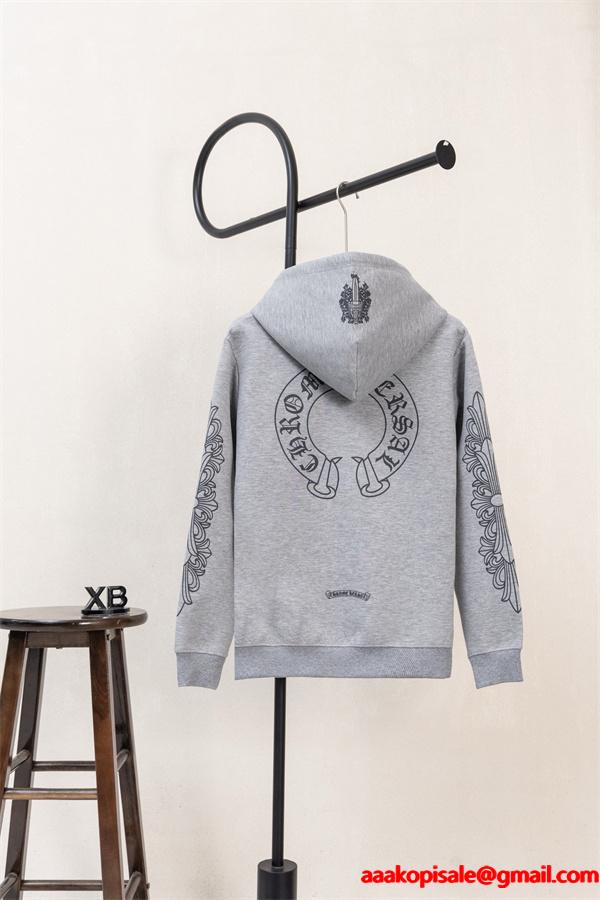 2026新作 グレー プリント CHROME HEARTS クロムハーツ コピー ジップパーカー 上質 柔らか 洗練