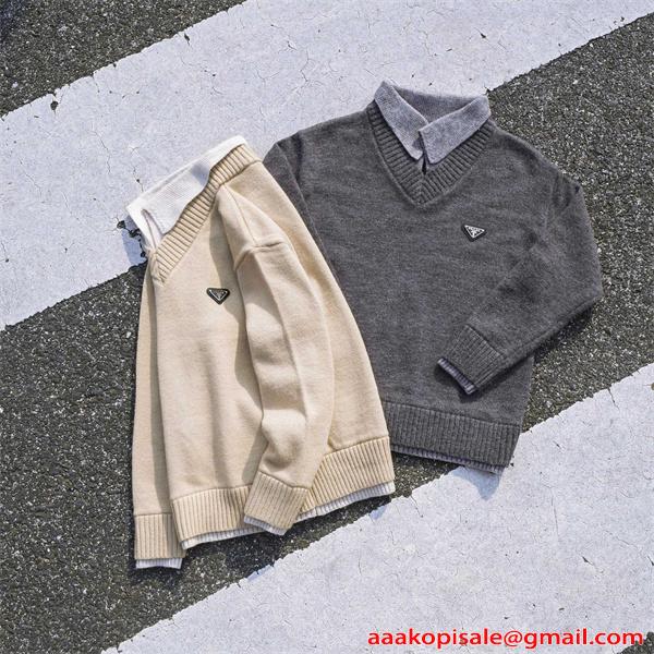 高級感漂う Vネック PRADA プラダ コピー ニット 上質 定番配色 2026新作定番