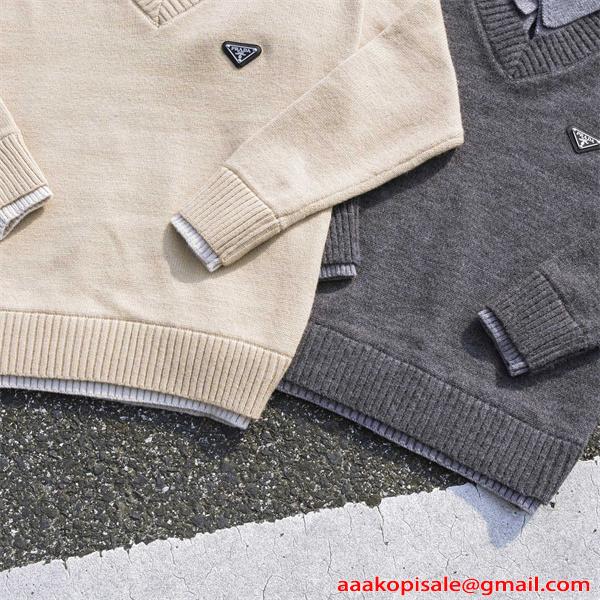 高級感漂う Vネック PRADA プラダ コピー ニット 上質 定番配色 2026新作定番