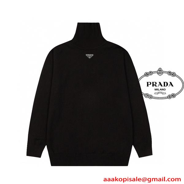 本格派 ブラック ニット 保温仕様 温か素材 冬支度 PRADA プラダ コピー