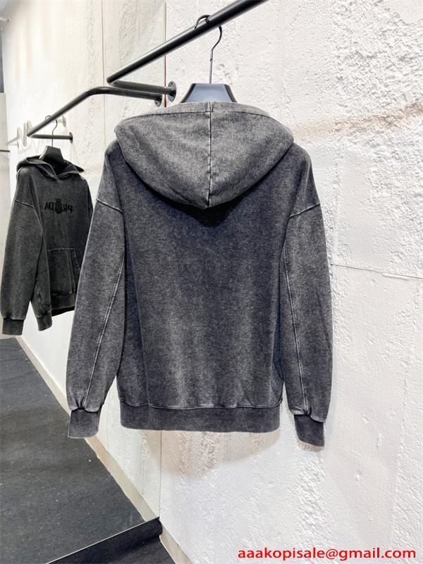 PRADA プラダ コピー トレンド モード加工 ヴィンテージ風 パーカー メンズ