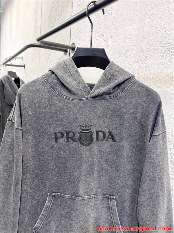 PRADA プラダ コピー トレンド モード加工 ヴィンテージ風 パーカー メンズ