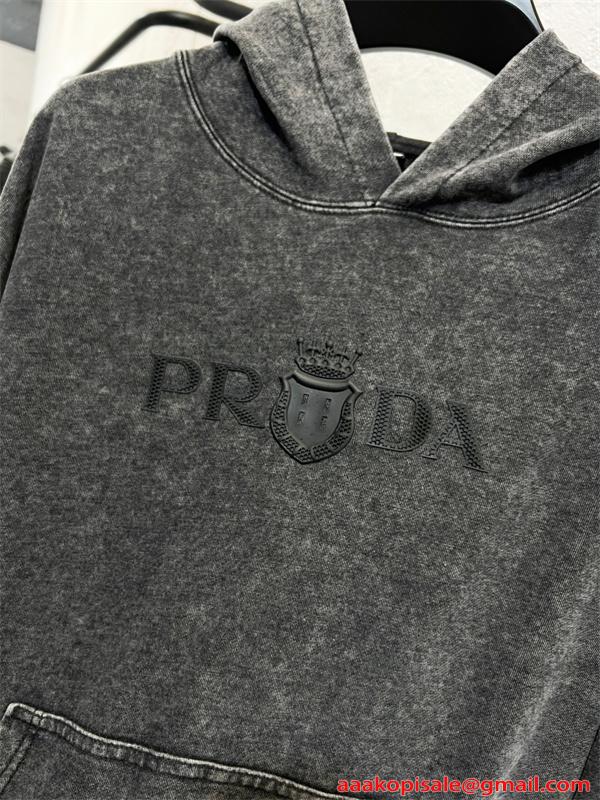 PRADA プラダ コピー トレンド モード加工 ヴィンテージ風 パーカー メンズ