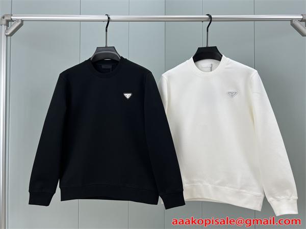 上質ミニマル 保温性快適 定番 ホワイト スウェット PRADA プラダ コピー