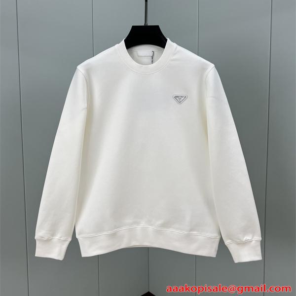上質ミニマル 保温性快適 定番 ホワイト スウェット PRADA プラダ コピー