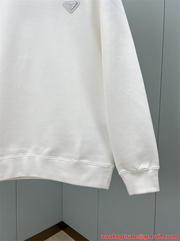 上質ミニマル 保温性快適 定番 ホワイト スウェット PRADA プラダ コピー