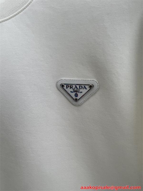 上質ミニマル 保温性快適 定番 ホワイト スウェット PRADA プラダ コピー