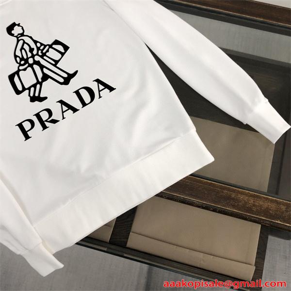 高級感漂う 上質素材 2026新作 定番ホワイト スウェット PRADA プラダ コピー