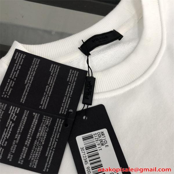 高級感漂う 上質素材 2026新作 定番ホワイト スウェット PRADA プラダ コピー