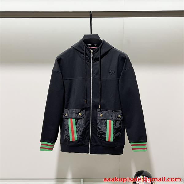 GUCCI グッチ コピー パーカー ジップアップ メンズ ブラック 定番人気