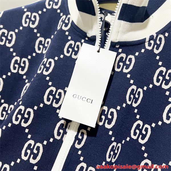 グッチ コピー GUCCI ジャケット GG総柄 フルジップ ネイビー ホワイト 売れ筋