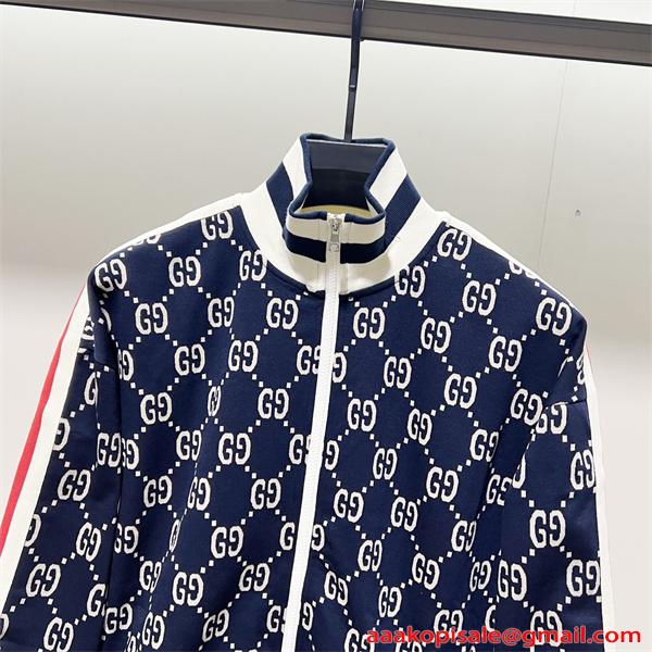 グッチ コピー GUCCI ジャケット GG総柄 フルジップ ネイビー ホワイト 売れ筋