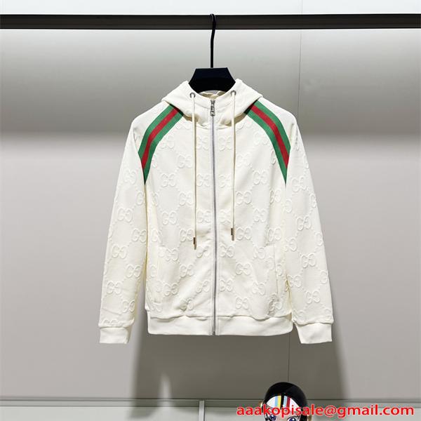 グッチ コピー GUCCI パーカー ジップアップ メンズ ホワイト 新作モデル