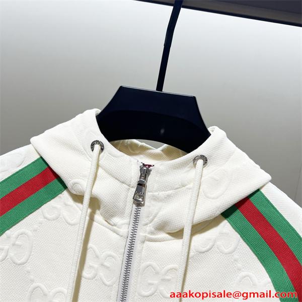 グッチ コピー GUCCI パーカー ジップアップ メンズ ホワイト 新作モデル