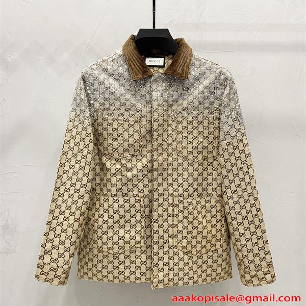 ジャケット メンズ GG総柄 ベージュ ブルゾン 定番人気 GUCCI グッチ コピー 